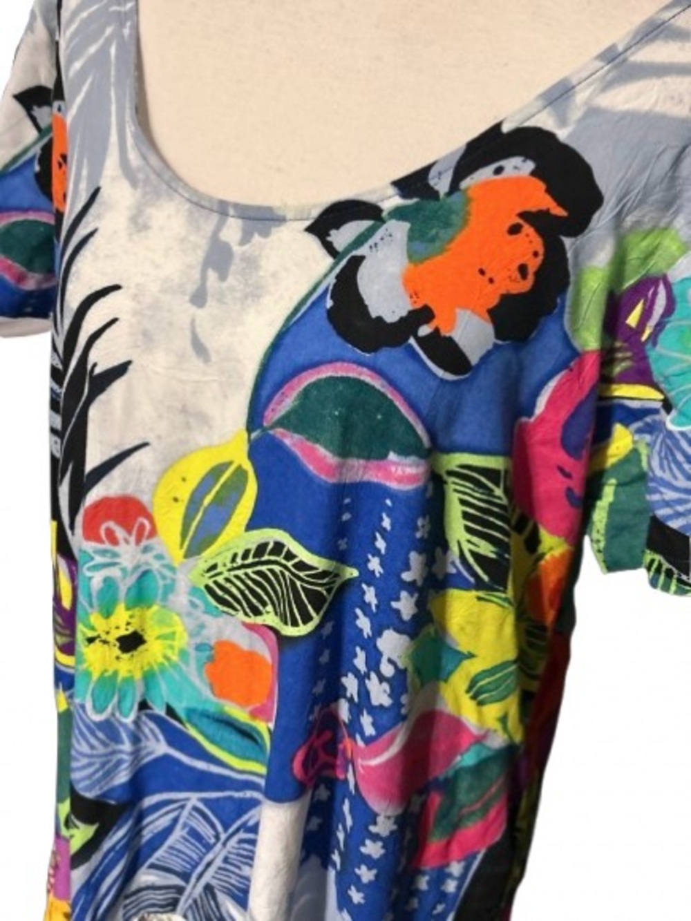 Vintage Jams World Dress Tropical Floral Boho Ruffle Short Sleeved Y2K 90s LG - Picture 6 of 15